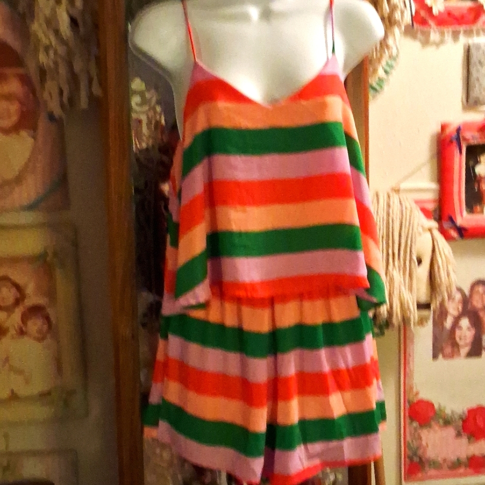 Multicolored Stripes,🌈Tiered Layers,Soft & Flowing,Romper/Deep "V" Neckline💕